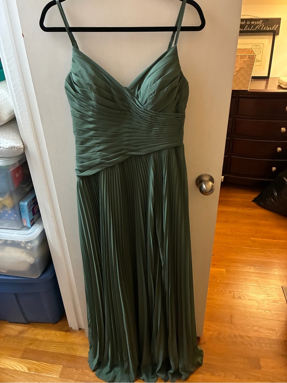 Azazie Olive Green Pleated Maxi Dress